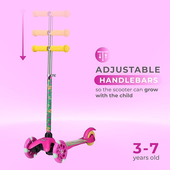 Self Balancing Kick Scooter with Light Up Wheels, Extra Wide Deck, 3 Wheel Platform, Foot Activated Brake, 75 lbs Limit, Kids & Toddlers Girls or Boys, for Ages 3 and Up