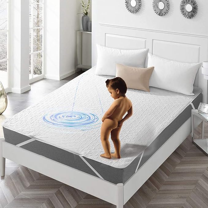 King Size Mattress Protector Cover Waterproof Quilted Fitted Soft Cotton Mattress Cover Pad Washable Mattress Bed Protector with Elastic Band