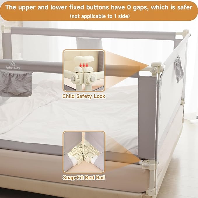 Quick Assembled Bed Rail for Baby, Foldable Toddlers Bed Rails, Height Adjustable Bed Rail Guard, Steady and Safty for King Size Bed (2 Sides 78.7"+1 Side 74.8'')