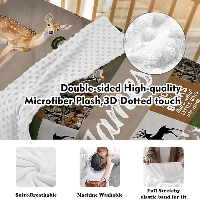 Personalized Baby Crib Bedding Set: 4 Piece Custom Gift Crib Bed Set with Name - Multi-grid Deer Design, Nursery Bedding Set for Baby Girls,Newborn Boys Girls Crib Sets, Crib Bedding Shower Gifts