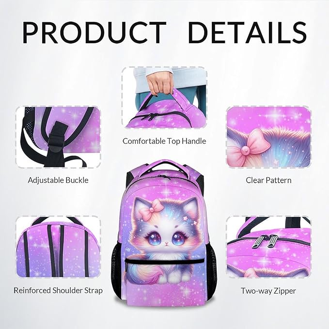 Kids' Backpacks - Cat Backpacks for Girls - Cute Toddler Bookbag - Gifts for Daughter - Durable School Bag for Kindergarten/Preschool/Elementary(17 Inch)