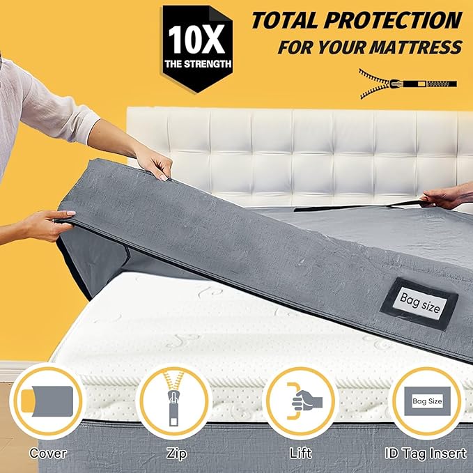 Mattress Bags for Moving and Storage, BETU Waterproof Mattress Protector Mattress Cover California King with 8 Heavy Duty Handles & Zipper Extra Thick Moving Supplies for Bed (86x75x13.5 Grey)