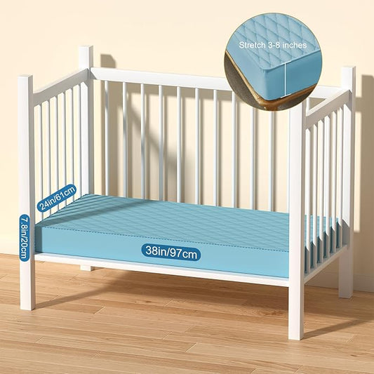 2Pack Waterproof Crib Sheets- Cotton 24X38 Fitted Crib Sheets Crib Mattress Protector Sheets,Soft Bed Sheets,Washable Little Bed Sheets,Neutral for Boy,Girl,Toddler (Blue, 24X38inch)