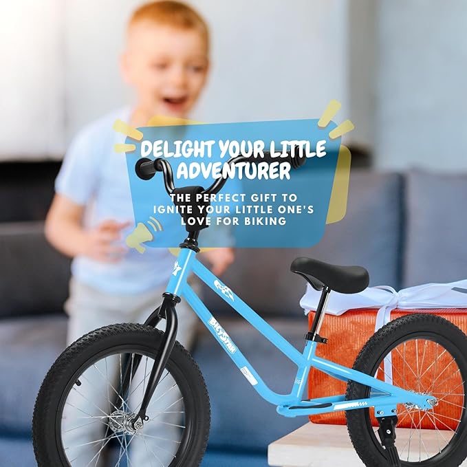 16 Inch Kids Balance Bike for 5-8 Year Old, BMX Kids Bike with No Pedals, Air Rubber Tires, Footrests, Adjustable Height for Big Kids, Boys, Girls (Pink)
