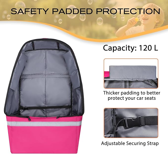 LARIPOP Car Seat Travel Bag for Airplane,Infant Seat Travel Bag with Shoulder Strap,Padded Car Seats Backpack with Reflective Stripes,Large Carseat Carrier Bag Travel Car Seat Cover,Pink