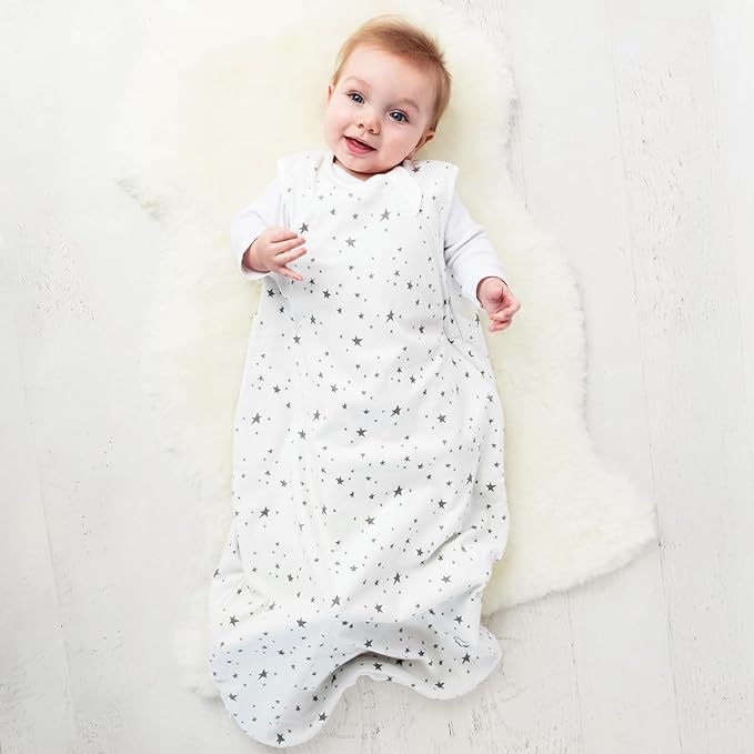 Woolino Merino Wool and Organic Cotton Baby Sleep Bag - 4 Season Classic Sleep Sack for Baby - Two-Way Zipper Sleeping Bag for Baby and Toddler - 6-18 Months - Stars