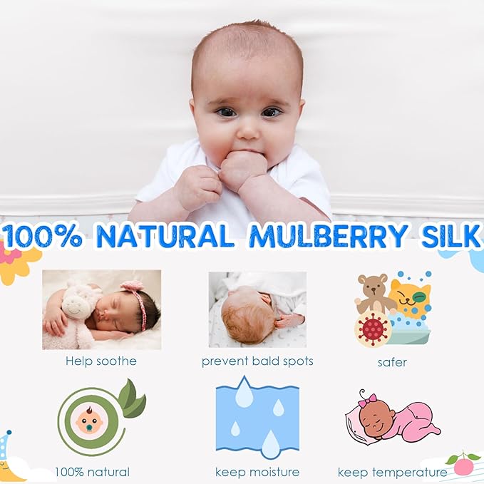 PROMEED 23 Momme Silk Crib Slip for Baby Hair, No More Bed Head and Baby Bald Spots, 100% Silk Crib/Bassinet Sheets for Baby Boy/Girl (White)