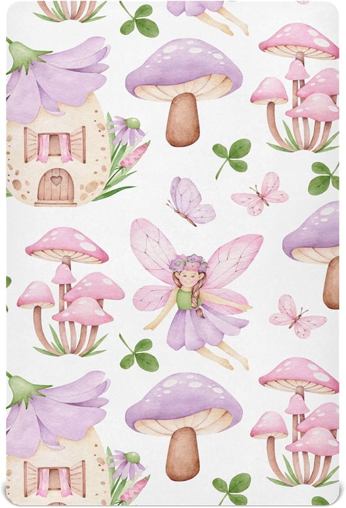 Butterflies Fairy House Crib Sheets Soft Breathable Fitted Baby Crib Sheets Mattress Cover for Girls Boys, 52" x 28" x 9"