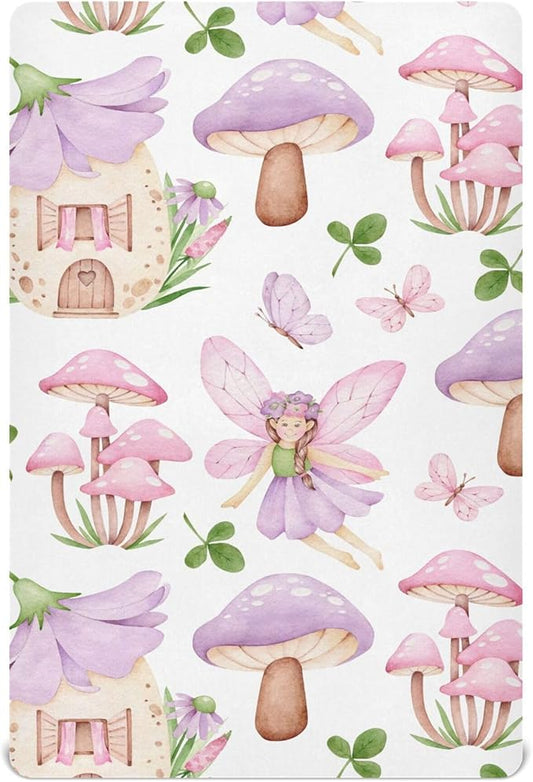 Butterflies Fairy House Crib Sheets Soft Breathable Fitted Baby Crib Sheets Mattress Cover for Girls Boys, 52" x 28" x 9"