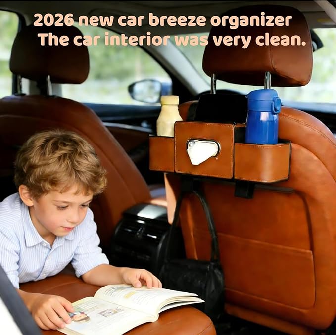 2026 new car breeze organizer ，Car Backseat Organizer Holder，Upgraded Multifunctional Car Storage Box ，Multifunctional Back Seat Car Organizer for Hold Phones, Drinks, Snacks,and Handbags (white)