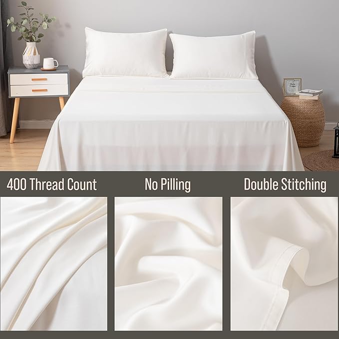 Bella Coterie Luxury Bamboo Viscose King Size Flat Sheet | 100% Organically Grown | Ultra Soft | Cooling for Hot Sleepers [Ivory]