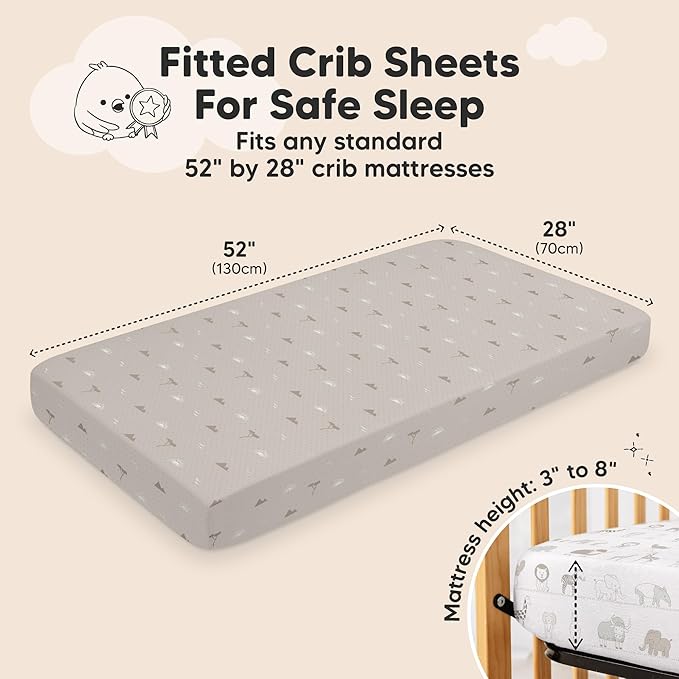 KeaBabies 2-Pack Fitted Crib Sheets for Boys, Girls, Baby - Soft Bamboo Viscose Cotton, 52x28 Standard Crib Mattress Sheets, Toddler Bed Mattress Cover, Gender Neutral, Breathable, Durable (Savannah)