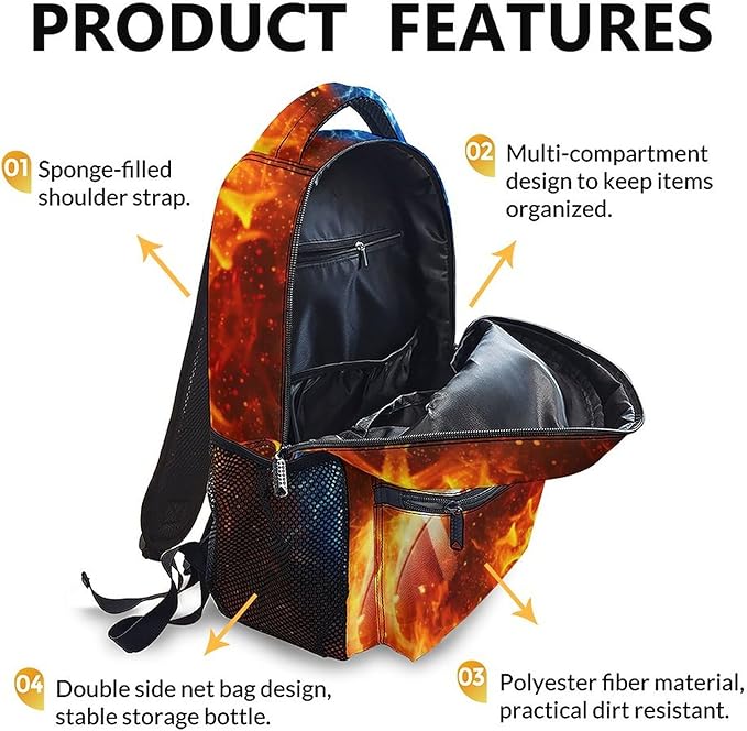 CustomWish Boys Backpack, Football Backpacks for Kids Teens, 17 Inch Lightweight Sport School Bookbag for Elementary Middle Primary High Senior, Boys Back to School Supplies