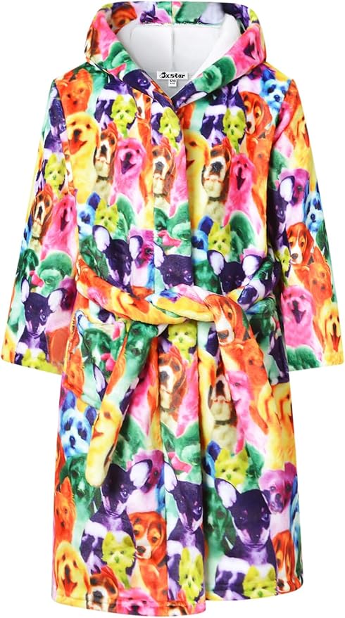 Jxstar Girls Bathrobes Kids Hooded Robes Plush Fleece Pajamas Soft Coral Sleepwear