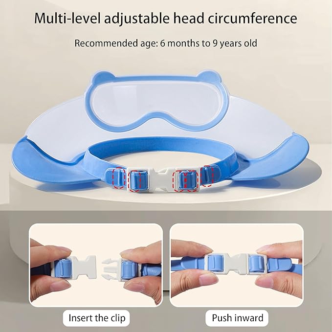 Baby Shower Cap Shield, Shower Cap for Kids, Visor Hat for Eye and Ear Protection for 0-9 Years Old Children, Cute diving goggle Shape Makes The Baby Bath More Fun (Pink)