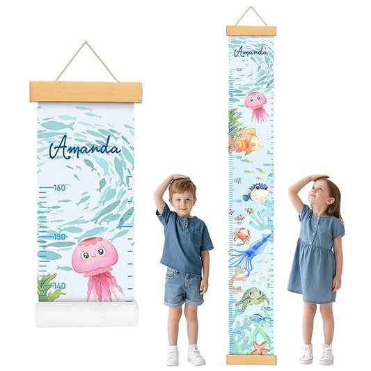 Personalized Name Height Chart for Kids, Canvas Ocean Growth Chart for Wall Removable, Growth Chart for Boys Girls, Nursery and Playroom Wall Decor, Customized Gifts for Kids