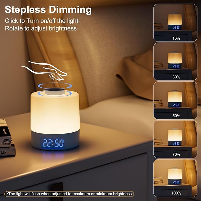 WOBANE Night Light for Kids, 3 Colors Dimmable Baby LED Lighting, 3600mAh Battery Rechargeable with Clock, Portable Bedside Lamp for Nursery, Breastfeeding, Adults, Blue