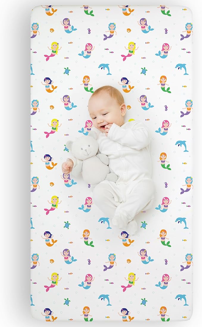 Wildkin Kids 100% Microfiber Crib Sheet – Soft, Breathable Fitted Sheet - Mermaids