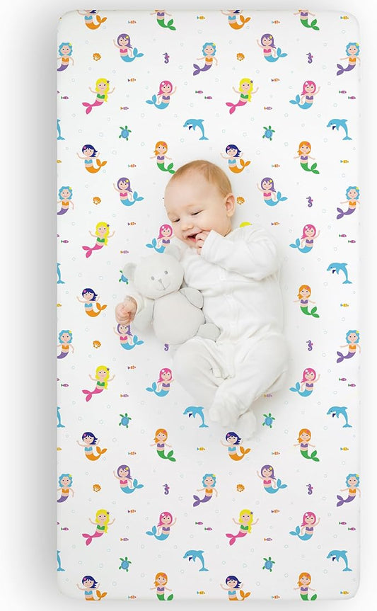 Wildkin Kids 100% Microfiber Crib Sheet – Soft, Breathable Fitted Sheet - Mermaids