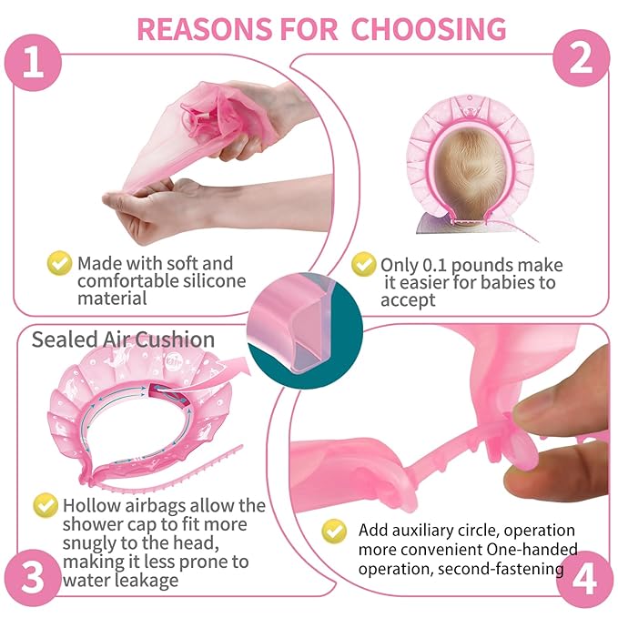 kair Baby Kids Shower Cap Soft Adjustable Silicone Toddler Bath Visor Children Hair Washing Hat Keep Kids Shield Water Out of Eyes & Ears (Pink, Head Size 17"-24" More Than 24 Months)