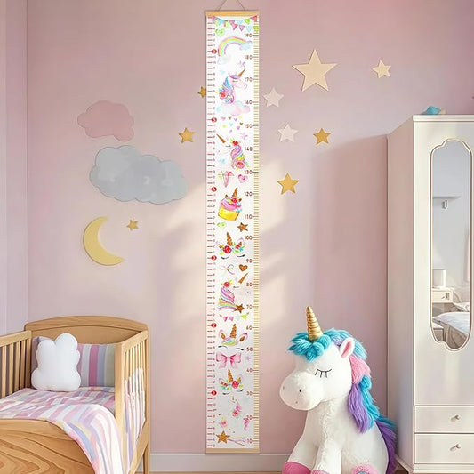 Mibote Baby Growth Height Chart Handing Ruler Wall Decor for Kids, Canvas Removable Height Growth Chart 79" x 7.9" (Unicorn)