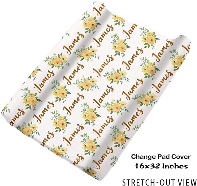 Personalized Baby Crib Bedding Set: 4 Piece Yellow Flower Custom Gift Crib Bed Set with Name - Highland Cow Theme, Nursery Bedding Set for Baby Girls,Newborn Girls Crib Sets, Crib Bedding Shower Gifts