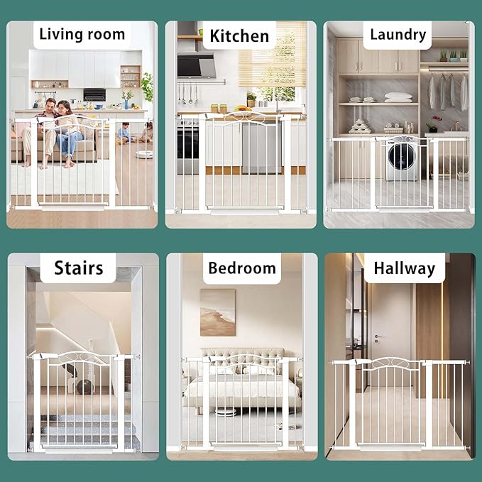 Fairy Baby 70.9"-76.3" Extra Wide Baby Gate, Pressure Mounted Auto Close Child Safety Gate for Kids Or Pets Walk Thru No Drill Long Dog Gates Indoor for House Doorway, White