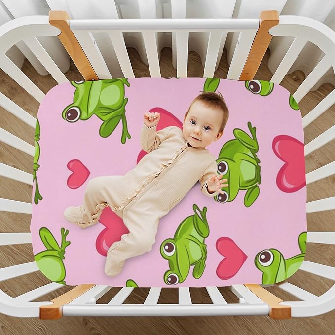 Pink Frog and Love01 Crib Sheets Standard Crib Toddler Mattresses Cover Fitted Baby Bed Sheet Breathable Crib Mattress Sheet for Girls Boys 52" x 28"x5''