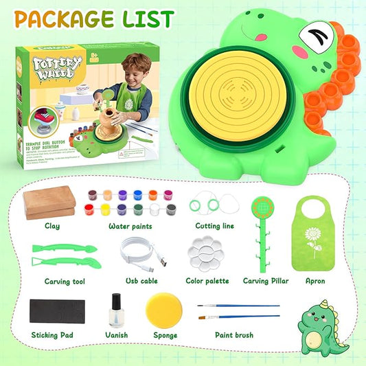 Pottery Wheel for Kids, Complete Pottery Painting Craft Kit, Arts and Crafts for Kids Ages 8-12, Art Supplies for Kids Toys Boys Birthday Christmas Gift for 6 7 8 9 10 11 12 13 Year Old, Green