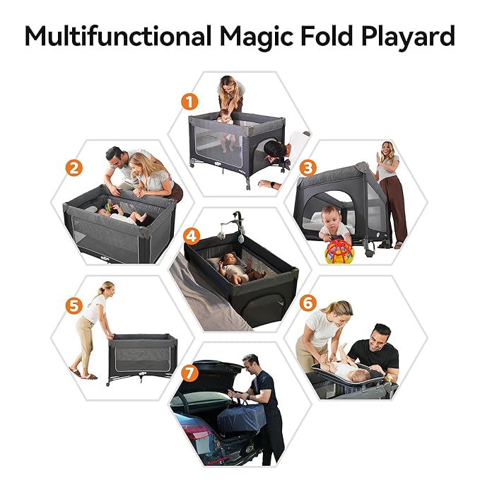 Pamo Babe 1 Step Setup 3-in-1 Playard for Babies - Portable Crib with Zip Door & Changing Table
