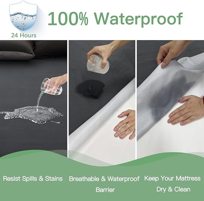 Sufdari Waterproof Mattress Protector Twin Size, Noiseless Mattress Cover with 18" Deep Pocket, Bed Bug Proof and Waterproof Fitted Sheets, Machine Washable Mattress Protectors Dark Gray