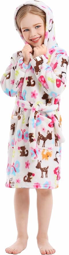 Toddler Robes Cute Pattern Bathrobe Unisex Kids Robe Baby Flannel Hoodie Pajamas Sleepwear