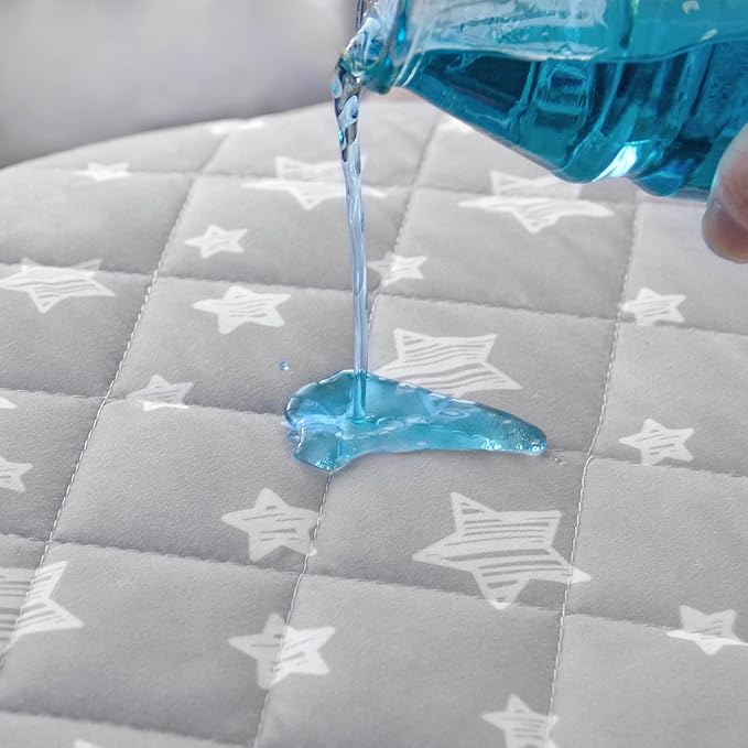 Crib Mattress Protector Waterproof 2 Pack, Quilted Crib Mattress Pad Cover 52" x 28" Extra Soft Breathable Toddler Bed Cover Stretch Up to 8", Grey & Navy Star