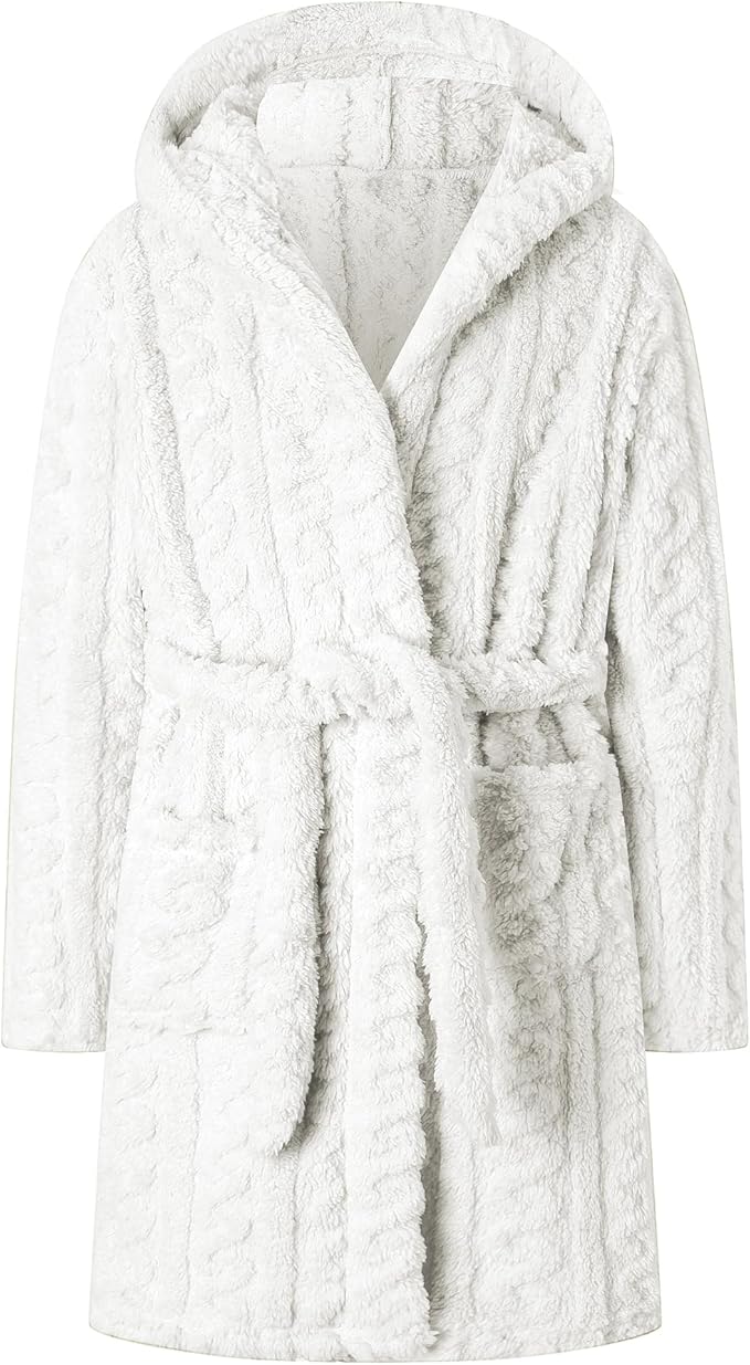 Umeyda Girls & Womens Twist Fleece Robes, Hooded Soft Warm Bath Robe for Kids Womens Fuzzy Bathrobe for Gifts