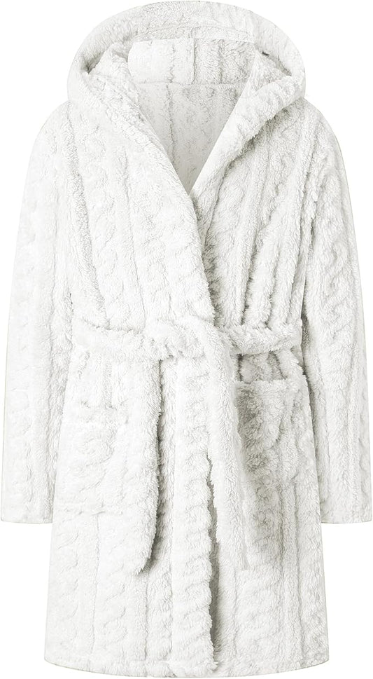 Umeyda Girls & Womens Twist Fleece Robes, Hooded Soft Warm Bath Robe for Kids Womens Fuzzy Bathrobe for Gifts