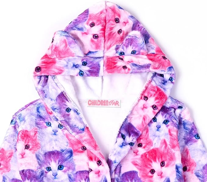 CHILDRENSTAR Girls Robe Kids Cat Bathrobes Plush Soft Fleece Pajamas Sleepwear
