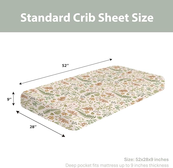 Cream Autumn Ferns and Leaves Baby Crib Sheets for Boy Girl 52"x28" Fall Autumn Leaves Soft Snug Fitted Crib Mattress Cover Thanksgiving Harvest Baby Sheet Fits Standard Crib and Toddler Bed Mattress