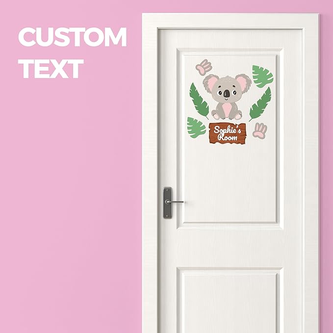 EGD Custom Koala Door Decal with Name | Door Decals for Bedroom or Nursery | Personalized Vinyl Wall Decal for Kids Room | Cute Koala Wall Stickers for Kids (E. Koala)