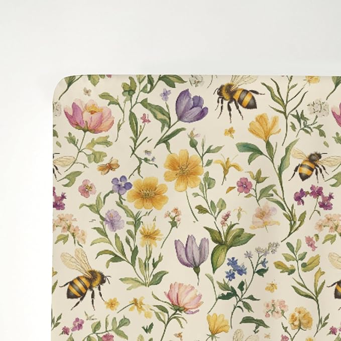 Vintage Bees Wildflowers Baby Crib Sheets for Boy Girl 52"x28" Retro Boho Flowers Soft Stretchy Fitted Crib Mattress Cover Spring Summer Baby Sheet for Standard Crib and Toddler Mattress