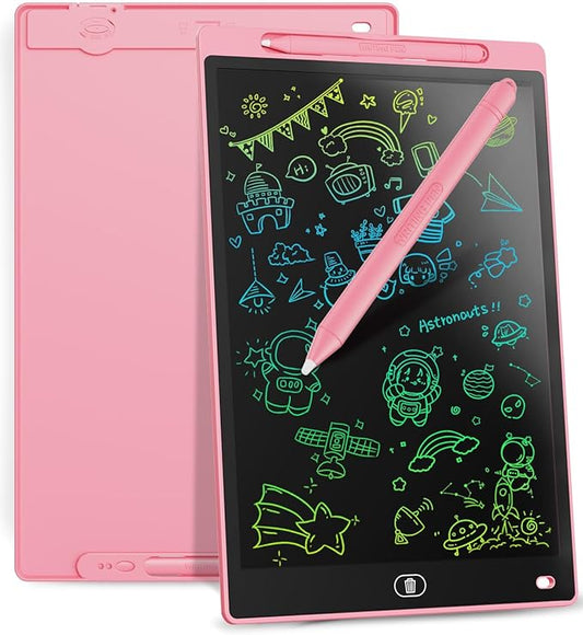 Genialba LCD Writing Board 16 Inches, Colourful Electronic Tablet, Portable Erasable Drawing Board, Graphic Tablet for Children's Games 3 4 5 6 7 Year Old Kid Boys Girls (Pink)