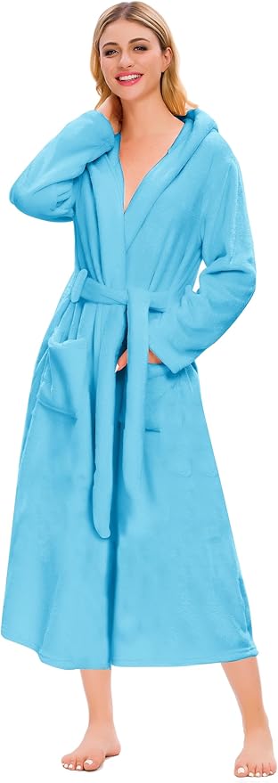 Umeyda Girls & Women Fleece Hooded Robes, Soft Fuzzy Bathrobe Warm Plush Fluffy Bath Robe for Kids Womens