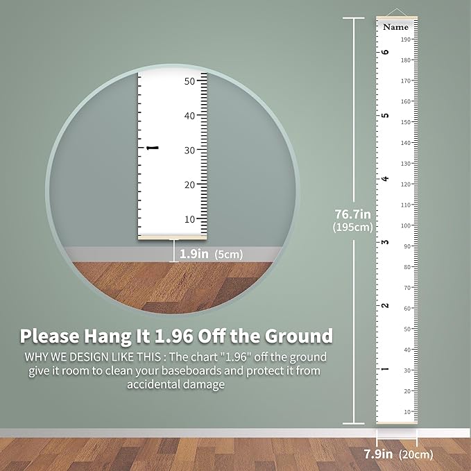 Personalized Baby Height Growth Chart for Kids Child Toddler Boys Girls, Canvas Print Growth Chart for Wall Room Nursery Decor, Hangable and Removable Growing Record Measuring Wall Ruler for Bedroom