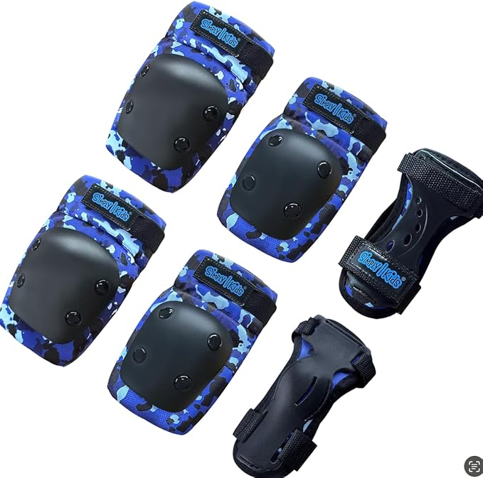 Simply Kids Knee and Elbow Pads with Wrist Guards, HardSoft Pad Tech. - CPSIA Certified Protective Gear Set - Inline Roller Skate Skateboard Bike Knee Pads for Kids Child Girls Boys Toddler Youth
