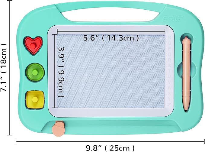 SGILE Magnetic Drawing Board for Kids, Toddlers Toys for 1 2 3 4 Year Old, Etch & Sketch Pad with 4 Stamps, Learning and Educational Toys for Boys Girls Gift, 25 x 18 CM (10 × 7 in), Green