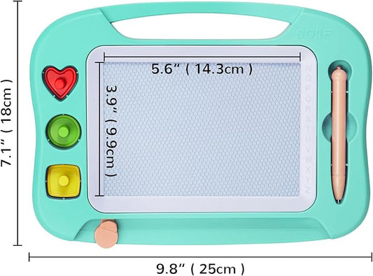 SGILE Magnetic Drawing Board for Kids, Toddlers Toys for 1 2 3 4 Year Old, Etch & Sketch Pad with 4 Stamps, Learning and Educational Toys for Boys Girls Gift, 25 x 18 CM (10 × 7 in), Green