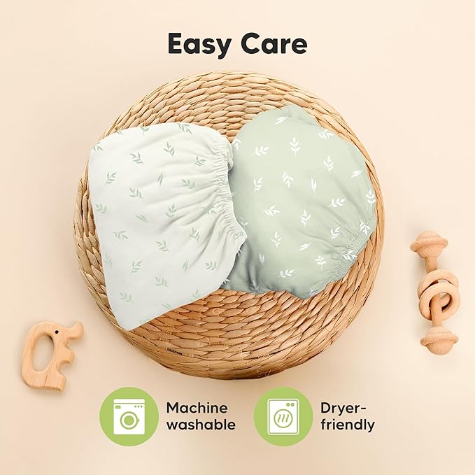 Pack and Play Sheets Fitted - 2-Pack Mini Crib Sheets for Pack N Play Mattress 38x26, Soft & Cozy, Neutral Toddler Playard Bedding, Snug Fitted Mini Baby Crib Mattress Cover Boy, Girl (Herb)