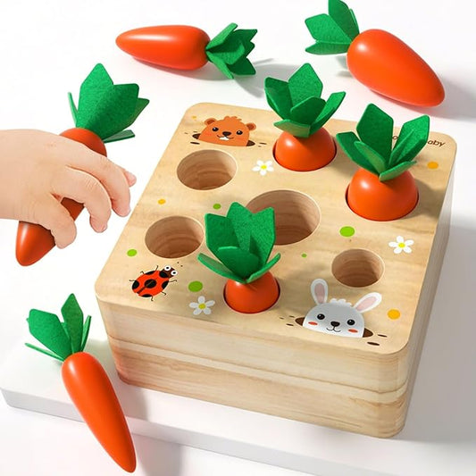 Montessori Wooden Carrot Shape Sorting Toy – Sensory Learning Puzzle for Toddlers, Size Matching and Fine Motor Skills Development, Educational Gift for Boys and Girls