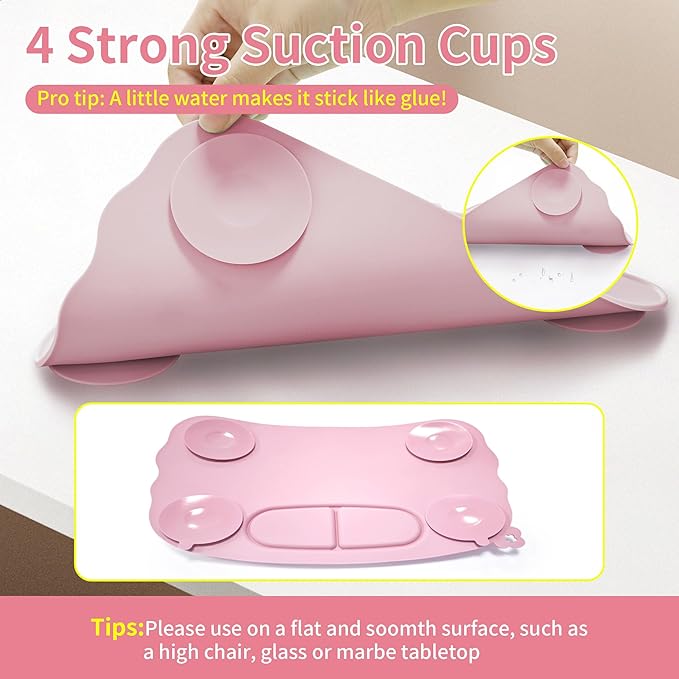 Baby Placemats for Weaning Babies - 2 Silicone Toddler Placemat with 4 Strong Suction Cups & 8 Stretchable Straps | BPA-Free Baby Table Mat for Restaurants, Dining Table & Toddler Mealtime