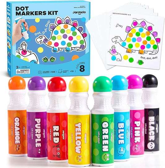 Jar Melo Washable Dot Markers for Toddlers, 8 Colors Dot Paints with 120 Printed PDF & 10 Activity Papers, Non-Toxic Bingo Markers for Kids Arts and Crafts Gifts