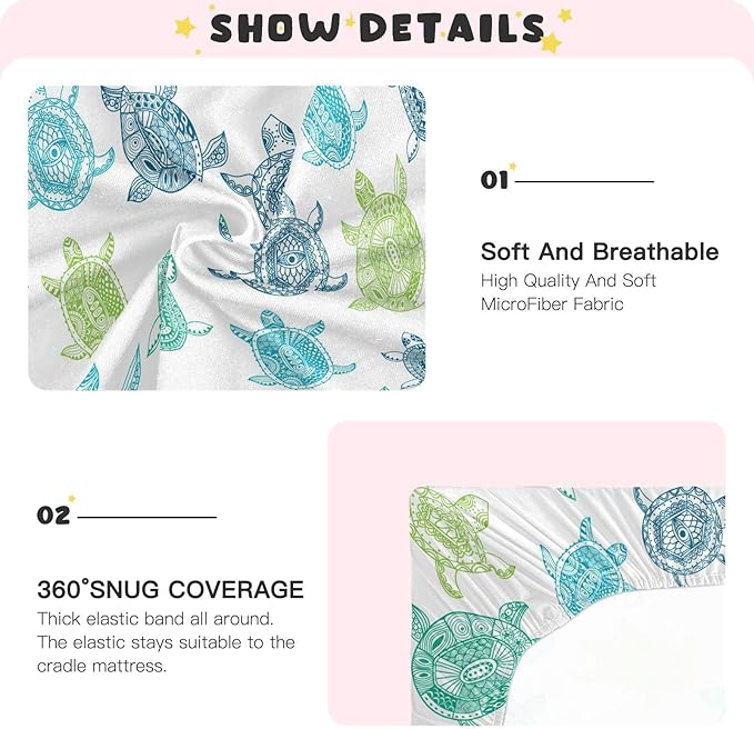 Sea Turtles Crib Sheets Breathable Soft Fitted Baby Playard Sheets Mattress Cover for Girl Boys, 39" x 27" x 5"